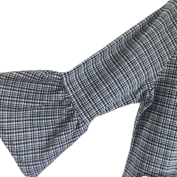 Beach Lunch Lounge Glen Plaid Shift Dress Gray Size Large Bell Sleeves - Picture 4 of 8